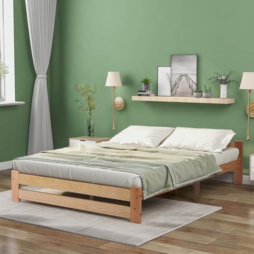 Aceinheu Solide Massivholzbett Futonbett Natur Bett mit Kopfteil & Lattenrost Holzbett Einzelbett Gästebett Komforthöhe 140x200cm Kiefer stabil...