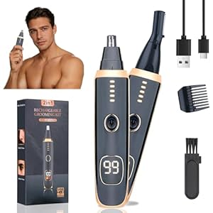 Nose and Ear Hair Trimmer for Women Men,2 in 1 LED Display Eyebrow Hair Trimmer with USB Rechargeable,2026 Portble Waterproof Facial Hair Removal with Dual-Edge Blades for Travel (Black)
