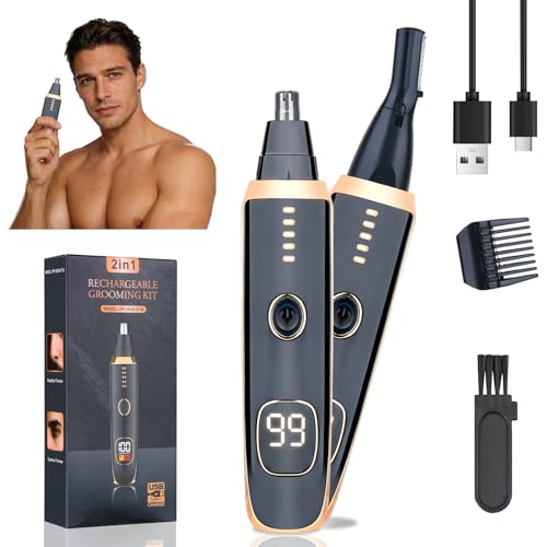 Mendaping Nose and Ear Hair Trimmer for Women Men,2 in 1 LED Display Eyebrow Hair Trimmer with USB...