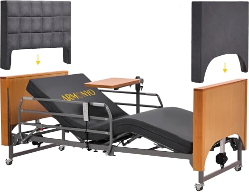 ARMONYO Electric Hospital Bed with Overbed Table & Rails