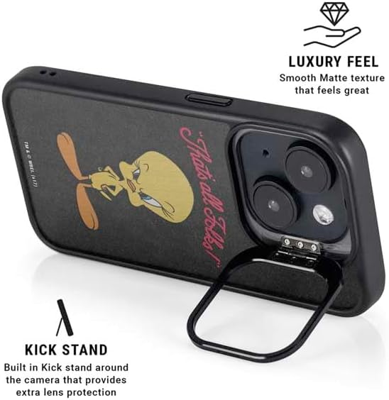 Skinit Kickstand Phone Case Compatible with iPhone 15 - Officially Licensed Looney Tunes Tweety Bird Thats All Folks Design