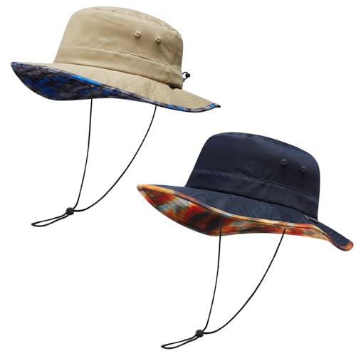 Image of UPF 50+ Foldable Sun Hat Patterned Under Brim Bucket Hats for Summer Hiking Fishing Beach Safari Men Women