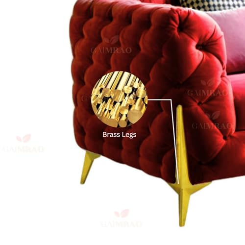 Image of 4 Seater Sofa Set Modern Classic Chesterfield Style Sofa Set with Pillows for Living Room, Bedroom and Office and Hallway Colour (3+1+OTTO Burgundy FC)