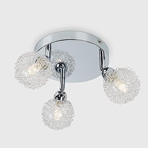 MiniSun Contemporary 3 Way Polished Chrome Flush Ceiling Light with Stunning Explosion Effect Globe Shades