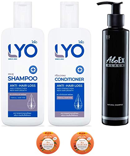 Extra Set Lyo Shampoo + Conditioner Anti Hair Loss Strengthen New AloEx Black Shampoo 200ml. Nourish Hair Roots Stimulate Hair by DHL (Get Free Beauty Gift) by Tumtimshop