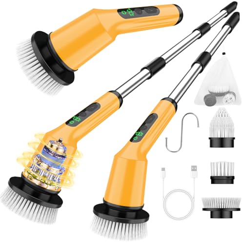 Image of Electric Spin Scrubber for Cleaning Bathroom, Shower Scrubber Cordless Cleaning Brush with IPX7 Waterproof & 2 Speed, 3 Floor Machine Pads, Bathroom Cleaning Supplies for Shower Tub Yellow