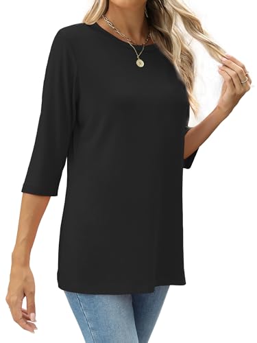 Image of JomeDesign Womens Tops 3 /4 Sleeve Shirts Round Neck Loose Casual Blouses