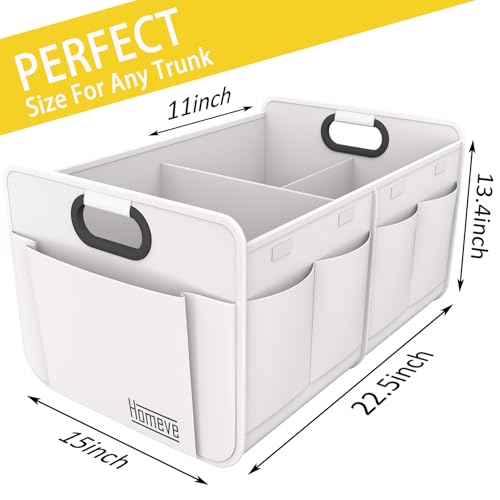 Image of Homeve Car Trunk Organizer for SUV, 18.5Gal Large Capacity No-Sag Heavy Duty, Foldable Waterproof Anti-Slip Storage with 12 Pockets, Fit Sedan, Truck, Universal Car Accessories, White, 2 Compart,Large