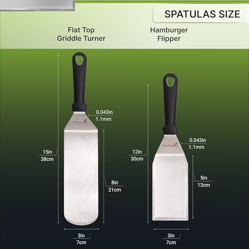 Anmarko Metall-Spatel aus Edelstahl und Schaber – Profi-Koch-Grillspatel Set von 3 – robustes Zubehör, ideal für Gusseisen-Grillpfanne, flache Grillpfanne, kommerzielle Qualität