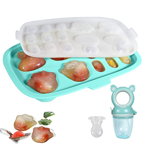 Image of Baby Popsicle Molds with Baby Fruit Feeder, Peunitory Baby Food Freezer Tray Baby Fresh Food Pacifier Feeder Silicone Food Storage Containers Baby Food Feeder Breastmilk Popsicle Molds for Teething