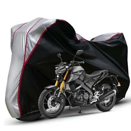 Image of Waterproof Bike Body Cover Compatible with Yamaha Mt-15 Dustproof Scratchproof - Motorcycle Cover for Two Wheeler, Outdoor Full Cover with UV, Duty, Rain Protection (Black Top Silver)
