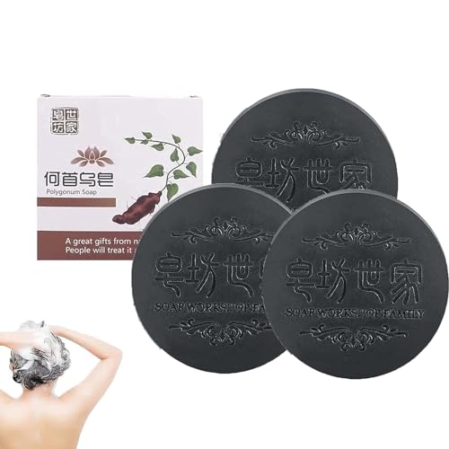 Polygonum Lot de 3 shampooings pour cheveux noirs et épais - Savon naturel favorise la croissance et prévient la chute