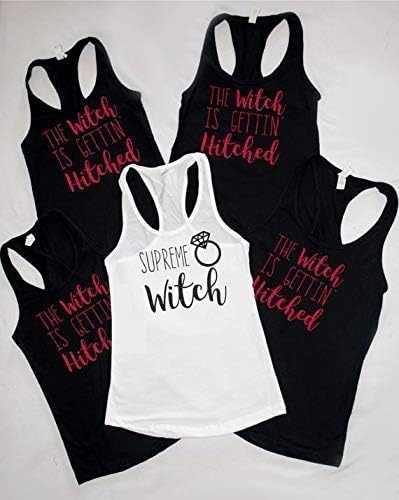 Supreme Witch and The Witch is getting Hitched Bridal party shirts - bachelorette party tanks, crew neck, v neck