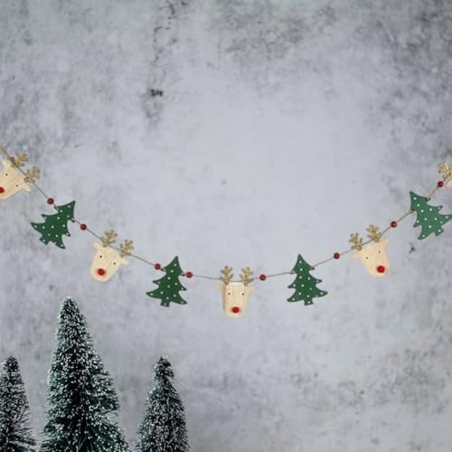 Image of Heaven Sends Wooden Reindeer and Christmas Tree Garland 1.2m| Festive Hanging Decorations | Mantlepiece Decorations, Wooden Garlands