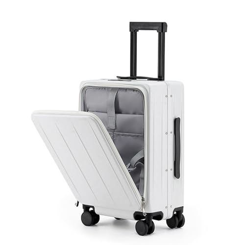 YYW Top Opening Carry On Luggage 20 Inch, Aluminum Frame PC+ABS Hard Shell Suitcase with Laptop Compartment, TSA Lock, Cup Holder, Lightweight Spinner Wheels Luggage for Business Travel(White,20in) by YYW - Used condition - CA$126.28