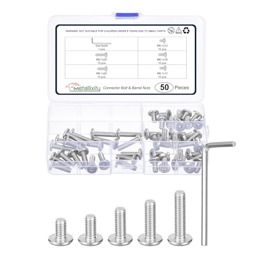 Image of METALLIXITY Flat Head Hex Socket Cap Screws Bolts(M6-1x10 /12 /16 /20 /25) 50Pcs, with Wrench Steel Hex Socket Furniture Bolts Screws - for Furniture Woodworking Project, Silver Tone