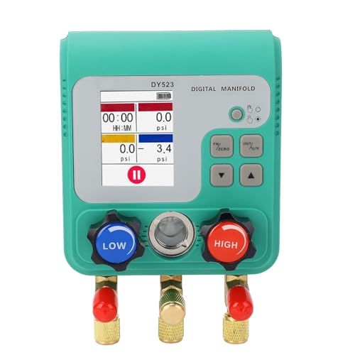 ViaGasaFamido Vacuum Pressure Tester, Refrigeration Digital Manifold HVAC System Gauge Set with Temperature Clips and Hoses, Manifolds