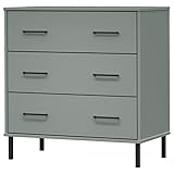 Tendance de la maison industrielle 2025 : le buffet gris combine des pieds en métal et un aspect bois pour un design rustique moderne. Le plateau supérieur stable (79,5 cm de hauteur) offre de la place pour la décoration, les plantes ou les livres. Combinable harmonieusement avec les tables basses et les étagères de la série Oslo.