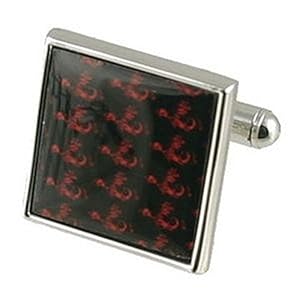 Select Gifts Manchetknopen Vis Manchetknopen ~Patroon behang rood en zwart grafisch vierkant + Handgemaakte Pouch