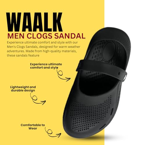 Image of WAALK Men's Classic Casual Clogs | Adjustable Back Strap for Adults| Sandals with Soft Touch Fit | Comfortable & Light Weight | Stylish & Anti-Skid | Waterproof & Daily Use for Gents