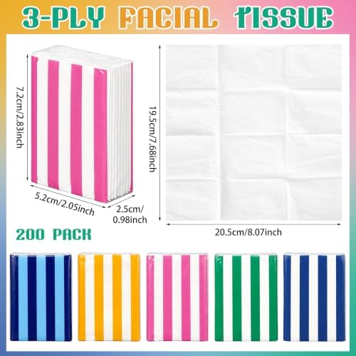 Honoson 200 Pack Pocket Tissues Travel Packs Bulk Tissues, Vertical Stripe — 사진 2