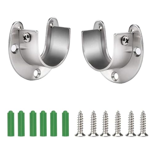Soporte en U para Tubo de Armario, 2 Unidades, Acero Inoxidable, Soporte para Barra de Ropa Redonda de 32 mm