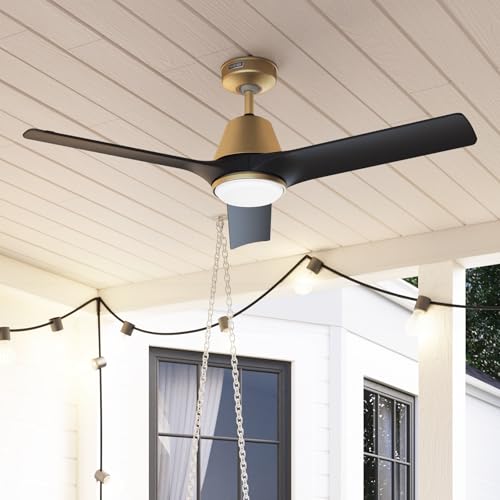 Image of Hunter 52 inch Aeronaut Outdoor Smart Ceiling Fan, LED Light, Remote, Gold