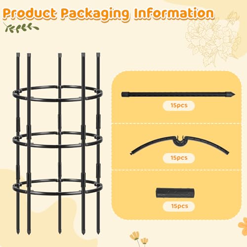 ComfyKit 19.5" D x 39" H Peony Plant Support Cage, 3 Tier Stackable Plant Support Ring, Metal Core with PVC Coated Stakes, Garden Plant Support for Peonies Tomatoes and Climbing Plants by ComfyKit - Image 3