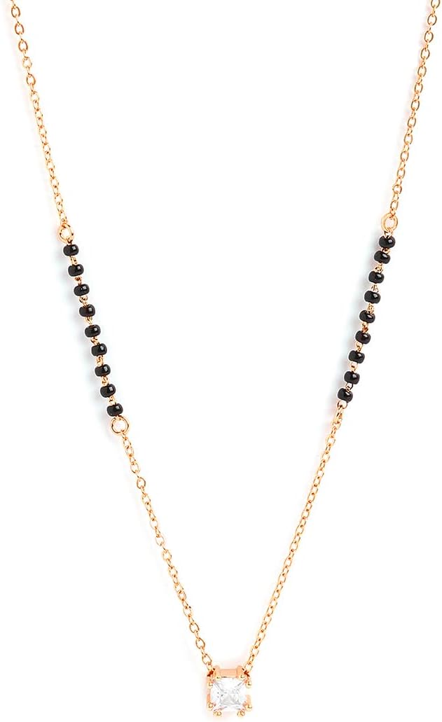 MINUTIAEStylish AD Pendant Necklace with Black Beads Mangalsutra For Women With Extendable Chain