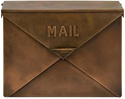 Benjara BM15926 Spacious Envelope Shaped Wall Mount Iron Mail Box, Copper Finish