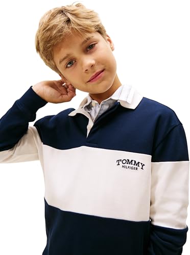 Tommy Hilfiger Jungen Poloshirt Langarm Colourblock mit Kontrast-Kragen, Blau (Dark Night Navy Colourblock), 92