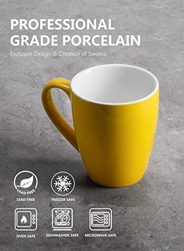 Sweese 601.405 Porcelain Mugs - 16 Ounce (Top To The Rim) For Coffee, Tea, Cocoa, Set Of 4, Yellow #TOP5