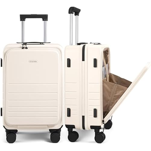 LOVEVOOK Hard Shell Carry On Luggage 22x14x9 Airline Approved,22 Inch Cute Carry On Suitcase with Spinner Wheel TSA Lock,Lightweight Travel Luggage Roller Rolling Suitcase,Gifts for Men & Women,Beige