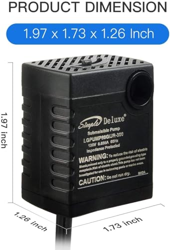 Image of Simple Deluxe 80 GPH Water Table Pump with Adjustable Intake for Fish Tank, Hydroponics, Aquaponics, Fountains, Ponds, Statuary, Aquariums & more, Black