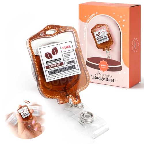 YOPPIX Liquid Coffee Badge Reel, Shaker Retractable Badge Reel for Nurses, Doctors, Teachers & Medical Office
