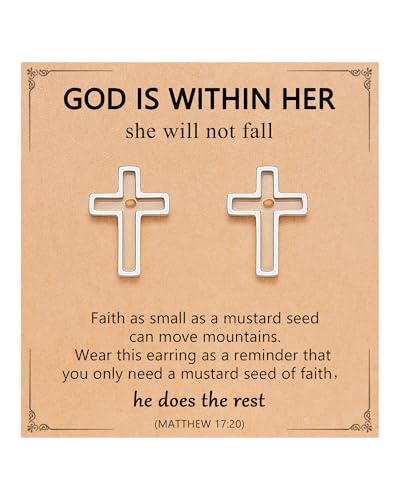 Silver/Gold Mustard Seed Cross Stud Earrings Inspirational Christian Christmas Easter Gifts for Women Her Girls