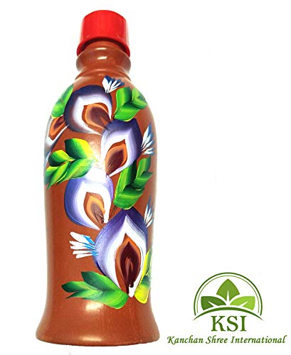 Image of KSI Organic Clay Water Bottle 1L Earthen Mud Pot for Drinking Water | Mitti Ki Bottle | Naturally Cools & Purifies | Eco-Friendly, BPA & Chemical Free | Handmade Terracotta Water Bottle with Lid