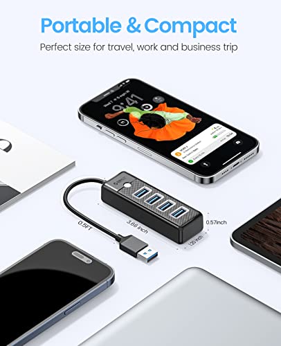 Orico 4-Port Usb Hub 3.0, Usb Splitter For Laptop With 0.5Ft Cable, Multi Usb Port Expander, Fast Data Transfer Compatible With Mac Os 10.X And Above, Linux, Android-Black #TOP5