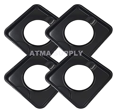 Black Porcelain Square Gas Range Drip Pan 7.65\'\'x7.65\'\' Pack of 4 Replaces SGP-400 786333 WP786333 AP6011553 PS11744751 by ATMA SUPPLY