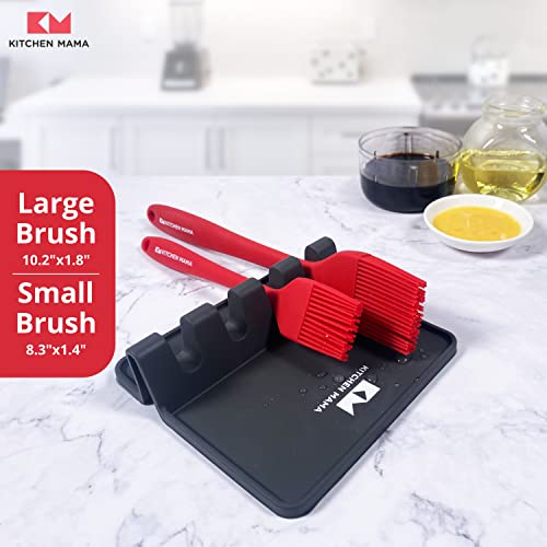 Kitchen Mama Silicone Basting Pastry Brush: Set of 2 Heat Resistant Basting Brushes for Baking, Grilling, Cooking and Spreading Oil, Butter, BBQ Sauce, or Marinade. Dishwasher Safe(Red)