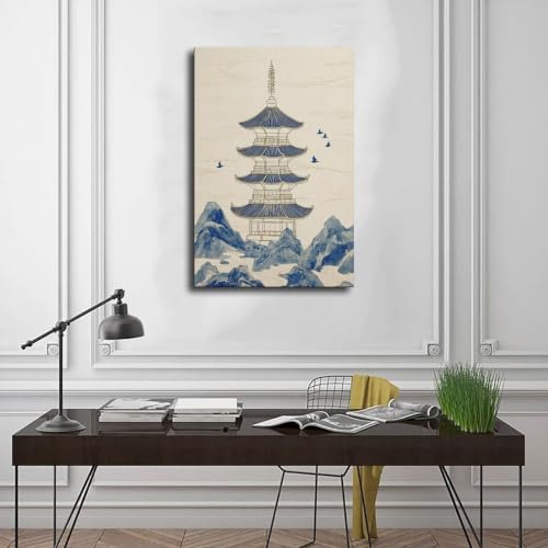 Paysage asiatique poster toile pagodes japonaises déco murale temples rétro 40x61cm - 3