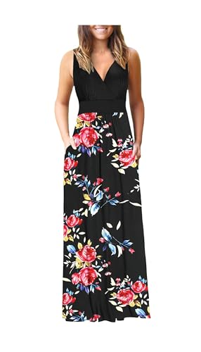 Image of AUSELILY Maxi Dresses for Women Summer Casual Sleeveless V Neck Wrap Dress | Sleeveless Long maxi dress with wrap V neck & side pockets, for formal cocktail, beach & casual daily wear