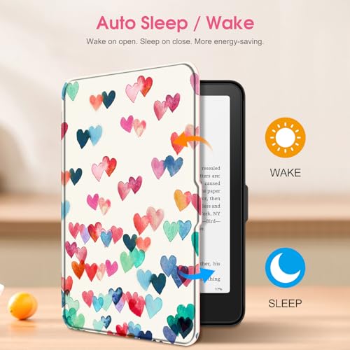 Image of Fintie Case for 7 inch All-New Kindle Paperwhite (12th Generation, 2024) and Kindle Colorsoft Signature Edition - Slim Lightweight Shell PU Leather Protective Cover with Auto Sleep /Wake, Raining Hearts