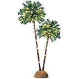 DAMEING 6' 5' Palm Tree Christmas Tree, Pre-Lit Artificial Xmas Tree Lights Light Up LED Fake Decorations Decor for Indoor Inside Party, Home, Office, Holiday Decor