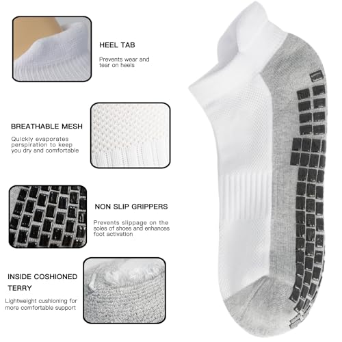 SkiBeaut Men Grips Socks, Ankle Low Cut Non Slip Cushion 3 Pairs Pilates Yoga Hospital Skid Grippers Man Socks(8-12)2