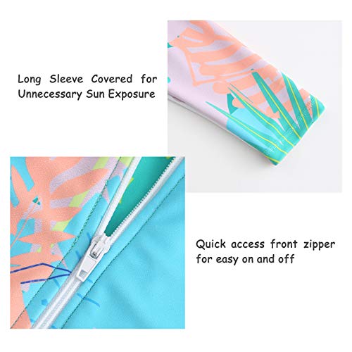 Image of Moon Tree Girls One Piece Swimsuits Long Sleeve Rash Guard Zipper Front Bathing Suit UPF 50+