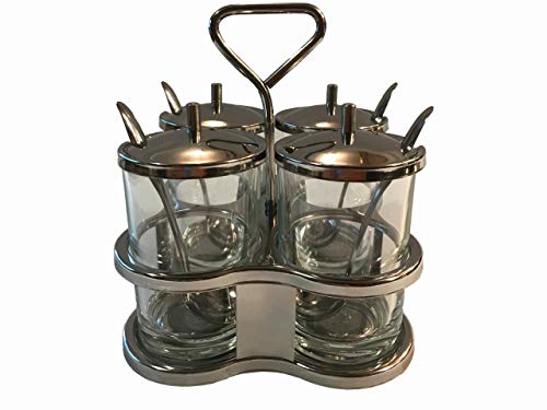 Condiment Holder, Condiment Tray, 4 Condiment Jar And 4 Small Spoons For Condiments. A Quality Condiment Server, Topping Dispenser, Seasoning Box For Table. Asian Dinnerware Style Condiment Set #TOP7