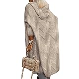 Strickjacken Damen LangGrobstrick-Cardigan mit Kapuze Strickcardigan Offener Strickjacken-Long strickjacke GroßE GrößEn ÜBergangsjacke Gestrickt Causal Swearter Cardigan Strickpullover Outwear Lange Pullover Mantel Elegant Strick Mantel Open Front Damen Sweater Cardigan Damen Strickjacke Lang Cardigan Kapuzenpullover Lose Warm Herbst Jacke Mantel mit Kapuze