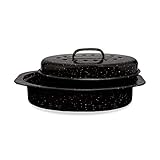 Millvado Granite 19' Roasting Pan: XL Turkey Roaster Pot with Lid - Granite Oven Roaster - Covered Roaster for Turkey, Chicken, Ham, Roast - Speckled Enamel Ware Cookware - Roast 20 LB Birds