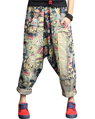 Bigassets Mujer Cintura elástica Mezclilla Algodón Pantalones Pantalones de harén Style 4 Cover